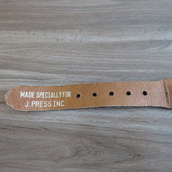 J. PRESS Tan Leather Tennis Woven Preppy Navy Belt - Men's Size 32 - Picture 12 of 14